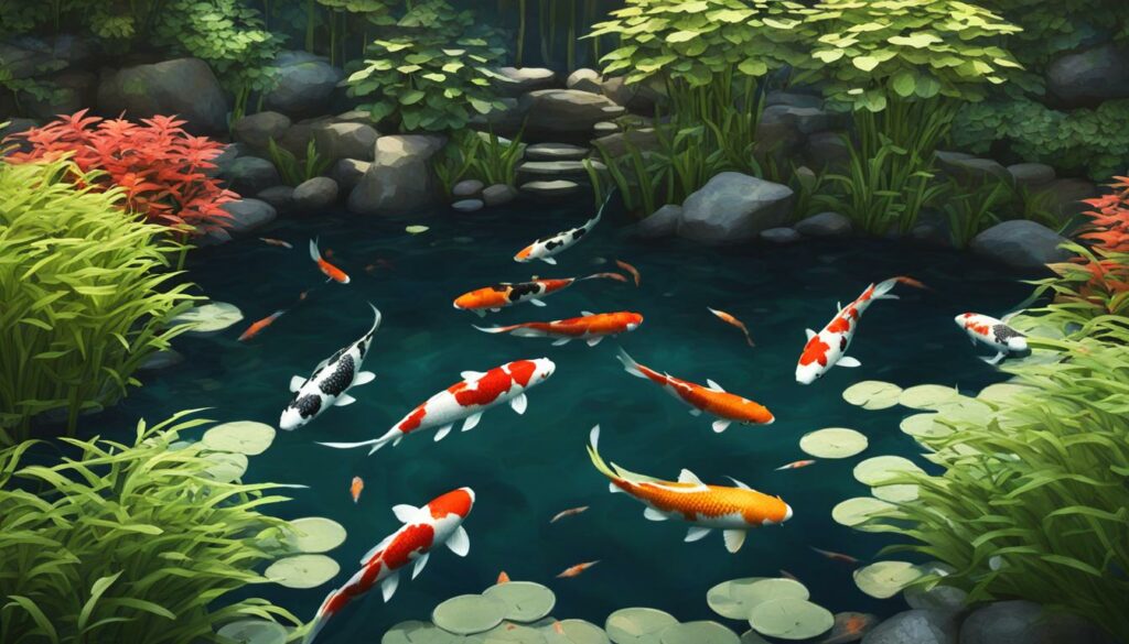 Peaceful Koi Pond Design with Lush Aquatic Plants