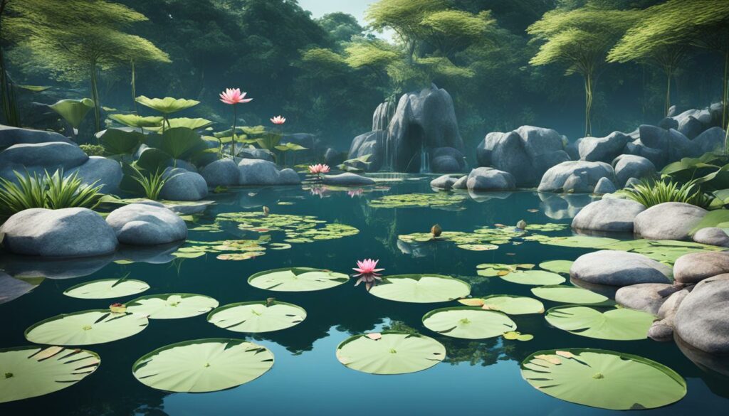 Serene garden pond