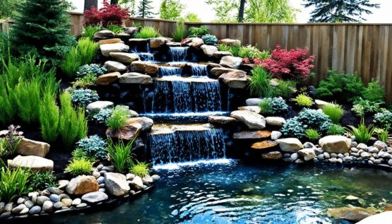 backyard waterfall building