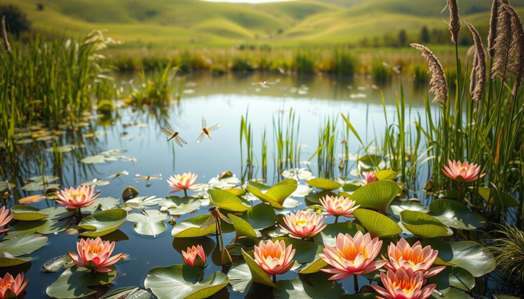 pond plants and dragonflies